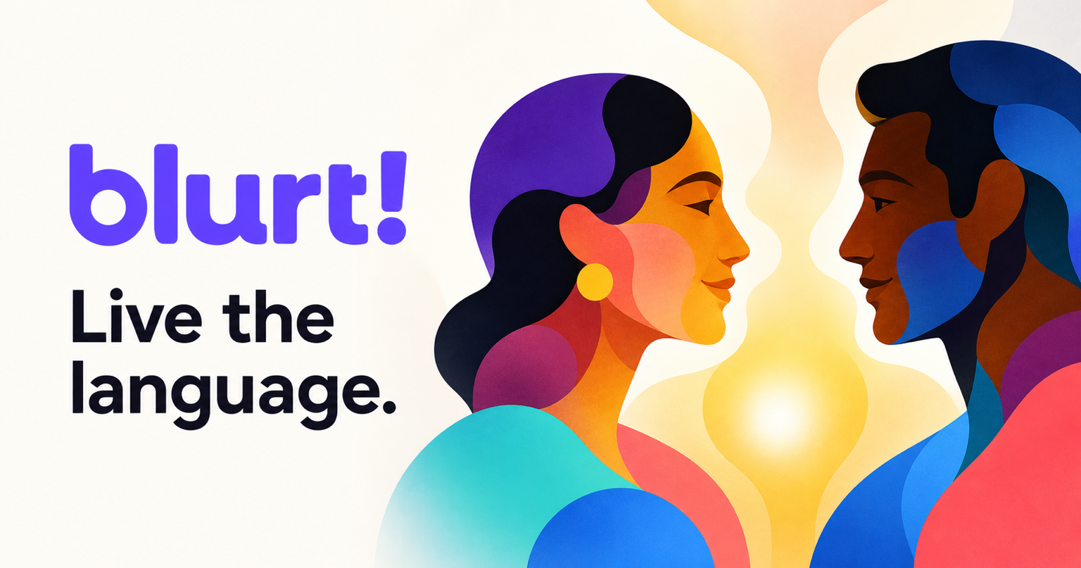 Two people using blurt! to share a real conversation across languages